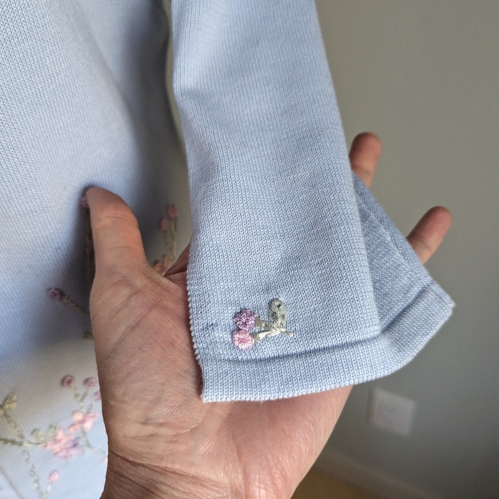 90s Carolyn Taylor Wmns Medium Floral Embroidery Bead Neck Knit Top Cottage 149 - Picture 7 of 13